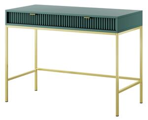 PIASKI Psací stůl - NOVA T104, tmavě zelená Nožky: zlaté, Barva úchytky: zlatá