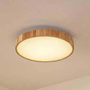 Lindby LED stropní svítidlo Velua, bílé/světlé dřevo, Ø 50 cm, stmívatelný, Světlé dřevo, Obývací pokoj / jídelna, Dřevo, Moderní