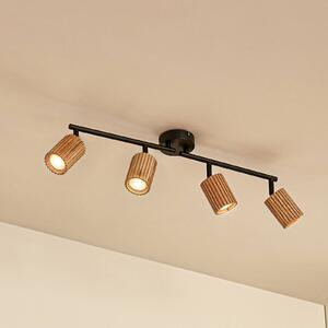Lindby Stropní bodové světlo Stralino, 4 žárovky, délka 60 cm, dřevo, stmívatelný, Světlé dřevo, Chodba, Dřevo, Moderní