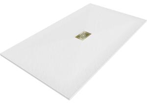 Mexen Hugo, obdélníková sprchová vanička SMC 150 x 100 cm, bílá, zlatá krytka, 42101015-G