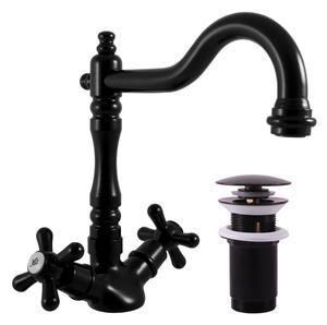 Slezák - RAV Umyvadlová baterie s výpustí MORAVA RETRO - MK121.x/8CMAT, Černá mat Připojovací hadičky - závit: 3/8"