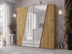 Šatní skříň se zrcadlem Grelipt 2L 200 cm, Barva: dub artisan / dub artisan + zlatá 5903211528620