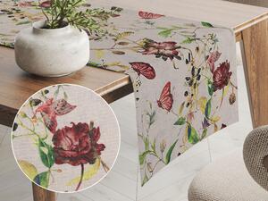 Biante Dekorační běhoun na stůl PML-083 Květiny a motýli na béžovém 35x180 cm