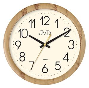 JVD Nástěnné bílé čitelné netikající tiché hodiny JVD H608.2 v imitaci dřeva