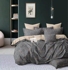 7dílné povlečení na 2 postele 140×200/70×90 – šedé s geometrickým vzorem (luxusní styl) + prostěradlo zdarma | bavlněné, zapínání na knoflíky