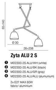 Industriální lustr Zyta 2S hliníkové – Šedá
