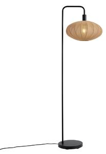 Japandi stojací lampa černá s hnědým látkovým stínidlem - Bida
