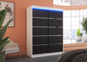 ADRK Šatní skříň posuvná s LED osvětlením LUFT W-B 150 L, černá/bílá