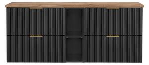 Sestava 2 koupelnových skříněk ADEL BLACK 140cm s deskou a černým regálem