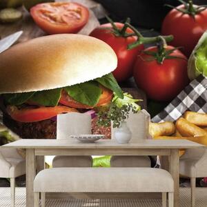 Tapeta hamburger a hranolky - 150x100 cm