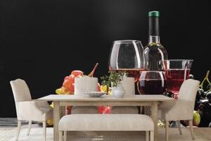 Tapeta sklenice vína a hrozny - 300x200 cm
