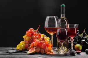 Tapeta sklenice vína a hrozny - 300x200 cm