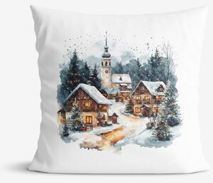 Goldea dekorační povlak na polštář - zimní vesnička 45 x 45 cm