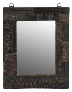 Zrcadlo v rámu z teakového dřeva zdobené starými raznicemi, 30x3x38cm