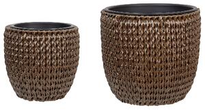 Sada 3 květináčů BERBERIS Umělý ratan 34/45 cm Tmavě hnědá