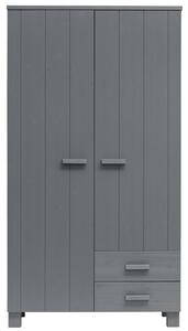 Hoorns Tmavě šedá dřevěná šatní skříň Koben 111 cm se šuplíky