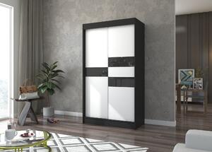 ADRK Šatní skříň posuvná BATIA B-W-BL, bílá/černá/černý Lacobel Šířka (cm): 120