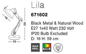 Dřevěná stolní lampa Lila černá