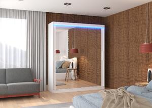ADRK Šatní zrcadlová skříň posuvná s LED osvětlením ETTORE W180 L, bílá