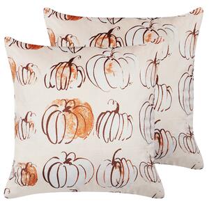 Sada 2 dekorativních polštářů CUCURBITA 45 x 45 cm Umělý samet Béžová Rostlinný vzor