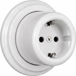 Elhard - Nástěnná keramická retro zásuvka domovní s rámečkem SCHUKO 230V bílá