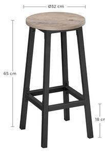 Barové židle 65 cm, set 2 ks, industriální greige/černé