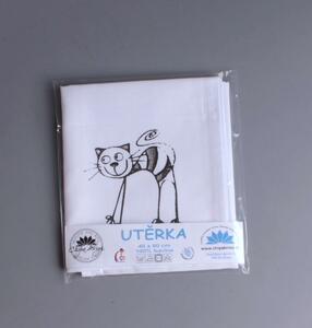 Utěrka - kočka černý potisk