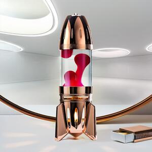 Mathmos Fireflow R1 Copper, originální lávová lampa měděná s čirou tekutinou a červenou lávou, pro čajovou svíčku, výška 24cm