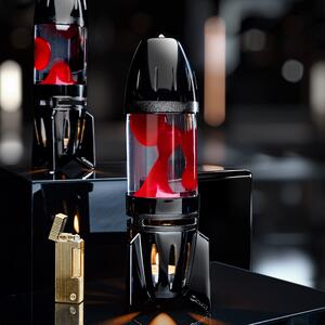 Mathmos Fireflow R1 Black, originální lávová lampa černá s čirou tekutinou a červenou lávou, pro čajovou svíčku, výška 24cm