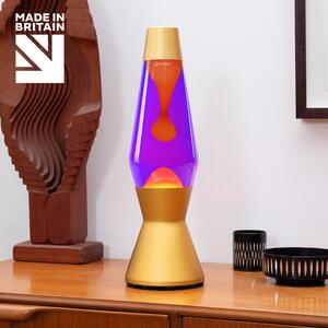 Mathmos Astro Gold, originální lávová lampa, zlatá s fialovou tekutinou a oranžovou lávou, 43cm
