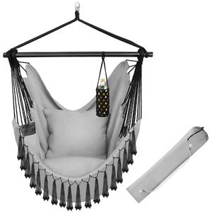 Tectake Závěsné křeslo Malika, boho styl, nosnost 150 kg - šedá