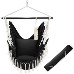 Tectake Závěsné křeslo Malika, boho styl, nosnost 150 kg - černá