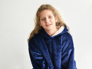 XPOSE® Dětská Mikinová deka s beránkem (velká) - tmavě modrá