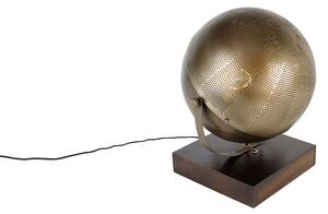 Průmyslová stolní lampa bronzová se dřevem - Haicha