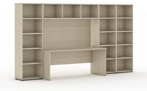 Sestavy knihoven INTEGRO se stolem, nižší/širší, 3350 x 700/400 x 1923 mm, dub přírodní