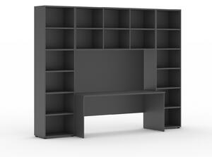 Sestavy knihoven INTEGRO se stolem, vyšší, 2950 x 700/400 x 2300 mm, grafit