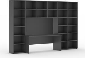 Sestavy knihoven INTEGRO se stolem, vyšší/širší, 3550 x 700/400 x 2300 mm, grafit