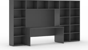 Sestavy knihoven INTEGRO se stolem, nižší/širší, 3350 x 700/400 x 1923 mm, grafit
