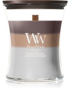 Woodwick Trilogy Radiant Cashmere vonná svíčka s dřevěným knotem 275 g