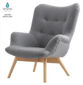Křeslo ušák TOM | 81 cm | IMPREGNOVANÁ TKANINA | šedá + bukové nožičky