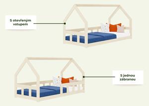 Nízká domečková postel pro děti FENCE 6v1 se zábranou - Nelakovaná, 90x180 cm, S otevřeným vstupem