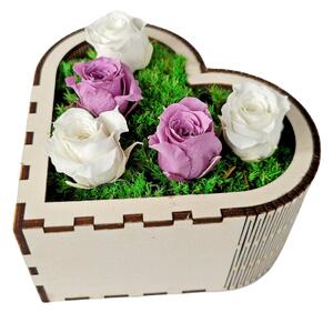 IDARY Stabilizované věčné růže v srdci - fialovo-bílá