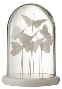 Dekorativní skleněný poklop s bílými motýly S - Ø 17,5*25,5 cm