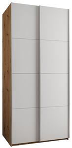 Šatní skříň LUX 1 s posuvnými dveřmi, 100×245,5×64 Dub Artisan / bílá / stříbrné