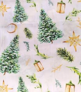 Metráž látka vánoční stromečky zelené na bílé | RTex