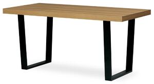 Jídelní stůl, 160x8x760 cm, MDF deska, dýha dub, kovové nohy, černý lak