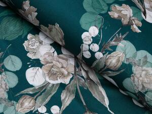 Teflonová látka na ubrusy TF-058 Květy s eukalyptem na tmavě zeleném - šířka 155 cm