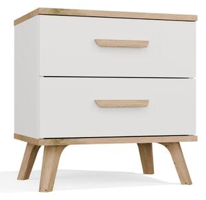 TP Living Noční stolek Olympo 2S 45 cm bílý/dub Artisan