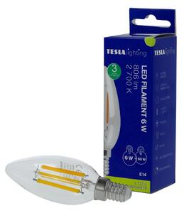 TESLA lighting Tesla - LED žárovka FILAMENT RETRO svíčka E14, 6W, 230V, 806lm, 25 000h, 2700K teplá,360st,čirá