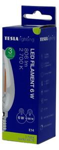 TESLA lighting Tesla - LED žárovka FILAMENT RETRO svíčka E14, 6W, 230V, 806lm, 25 000h, 2700K teplá,360st,čirá